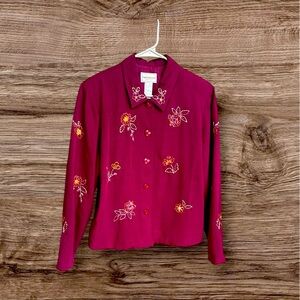 Pink Embellished Long Sleeve Button Down Shirt